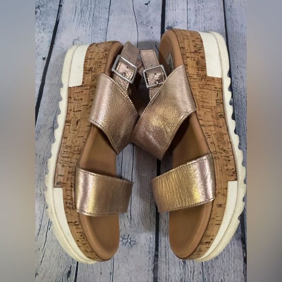 STEVE MADDEN Brenda Rose Gold Platform Ankle Strap Buckle Slingback Sandal 9 - Picture 4 of 8